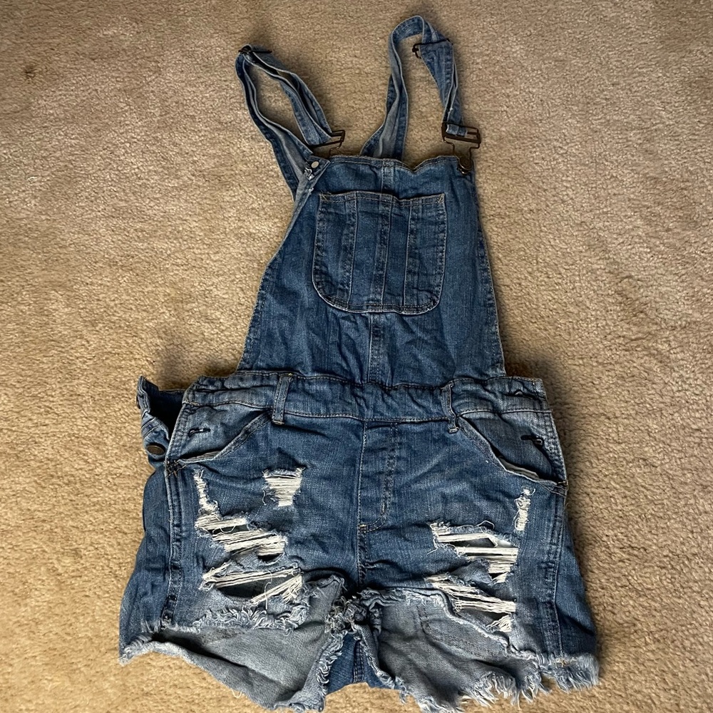 Ripped Jean Short Overalls - 8 US